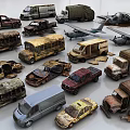 Abandoned Rusty Cars Trucks Buses And Old Airplanes In Junkyard Scene
