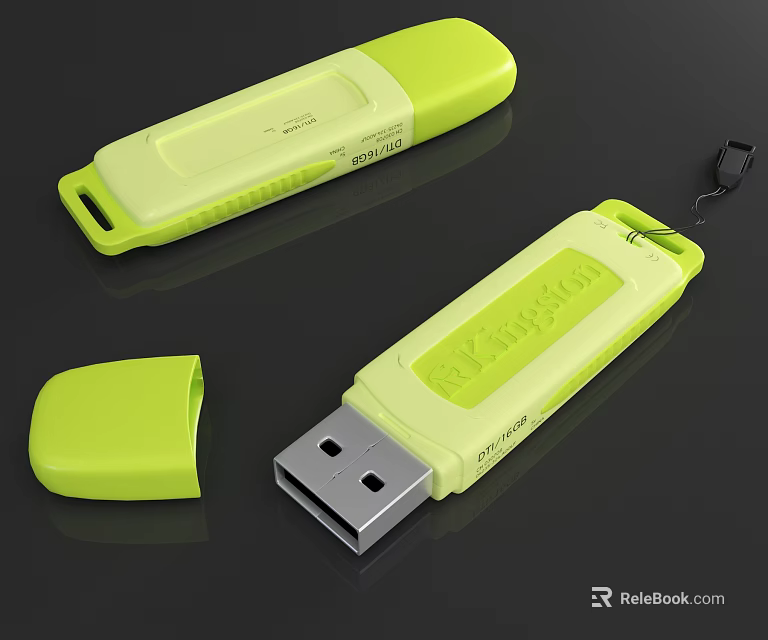 Green Kingston USB Flash Drive Design With Removable Cap And USB Interface 3d model 
