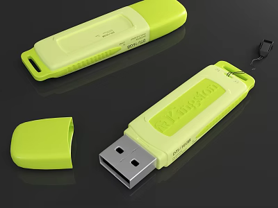 Green Kingston USB Flash Drive Design With Removable Cap And USB Interface 3d model