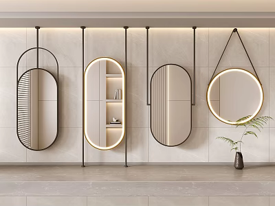 Wall Mounted Mirrors With Different Shapes In Modern Interior 3d model