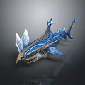 Mythical Blue Shark Game Movie Character With Wing like Fins And Colorful Stripes