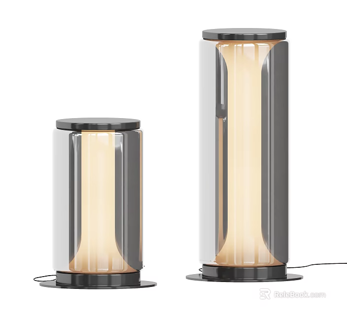 Two Modern Table Lamps With Transparent Glass Shade And Black Base Warm Light For Home Decor 3d model 