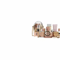 Luxury Beauty Cosmetic Collection With Gold Pink Packaging And Skincare Makeup Products
