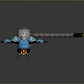 Anthropomorphic Robot Character With Blue Armor White Head And Long Weapon