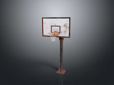 Rusty Basketball Hoop Featuring Weathered Backboard Net And Metal Pole Base Stand 3d model