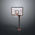 Rusty Basketball Hoop Featuring Weathered Backboard Net And Metal Pole Base Stand
