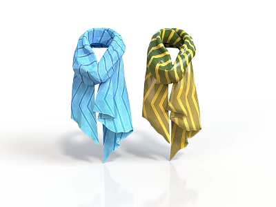 Fashionable Scarves Blue With White Stripes And Yellow With Green Stripes On White Background 3d model