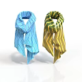 Fashionable Scarves Blue With White Stripes And Yellow With Green Stripes On White Background