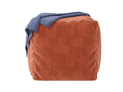 Cozy Orange Velvet Ottoman With Blue Throw For Living Room Decorative Design 3d model
