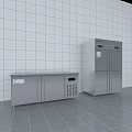 Commercial Stainless Steel Double Door Upright Refrigerator And Undercounter Freezer In Kitchen