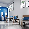 Police Service Counter In Blue Office With Emblem Green Plant And Window