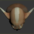 Fantasy Creature Head 3D Model With Sharp Ears Red Eyes And White Stripes