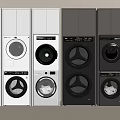 Various Modern Washing Machines And Dryers In White And Gray Colors