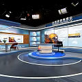 Professional TV Studio Setup With Large Screens Anchor Desk And Lighting 3d model