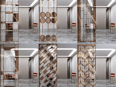 Modern Room Dividers With Geometric Metal Frames And Glass Panels 3d model