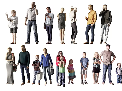 Diverse Group of People With Various Ages Different Poses and Casual Clothing 3d model