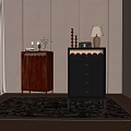Brown And Black Entryway Side Cabinets With Decorative Items And Table Lamp In Modern Interior