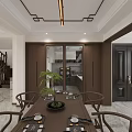 Modern Open Living Dining Room Interior With Marble Floor Chandelier Sofa Dining Table TV Wall