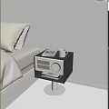Modern Black and White Bedside Table With Metal Stand Notebook Mug Radio Lower Shelf Books