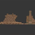Brown Brick Building Models With Various Architectural Structures And Details