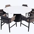 Elegant Round Dining Table Set With Marble Top And Gray Upholstered Chairs 3d model