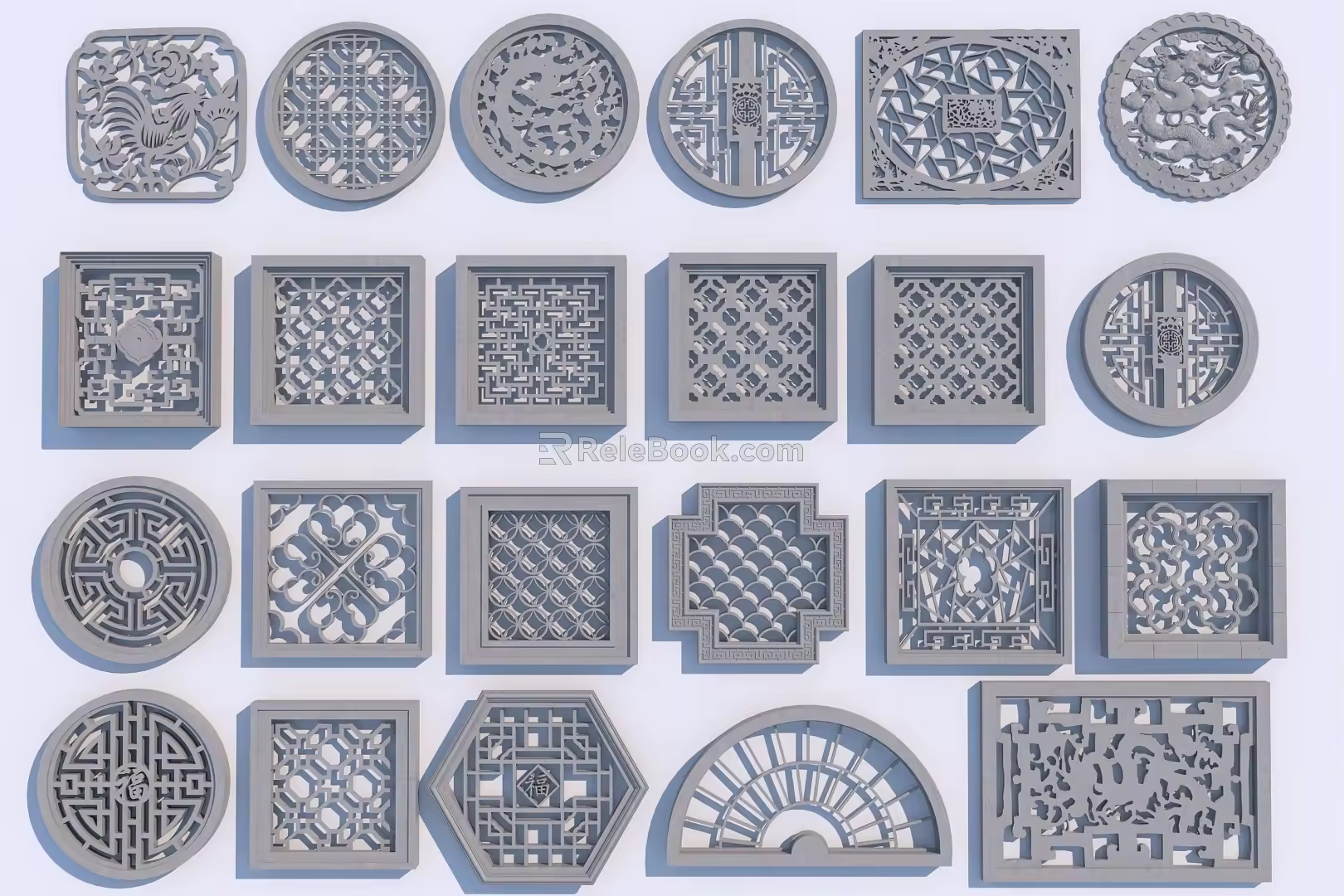 New Chinese-style openwork window openwork 3d model