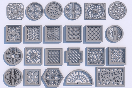 New Chinese-style openwork window openwork 3d model