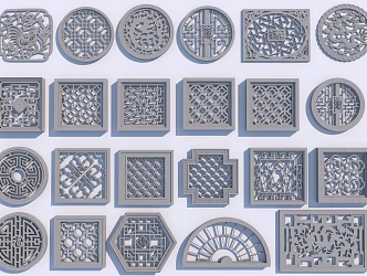 New Chinese-style openwork window openwork 3d model
