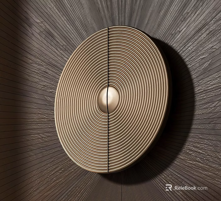 Circular Door Handle With Concentric Texture And Central Dot On Dark Wooden Grain Background 3d model 