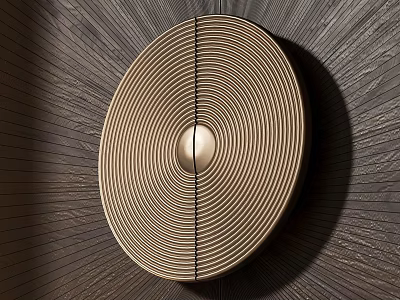 Circular Door Handle With Concentric Texture And Central Dot On Dark Wooden Grain Background 3d model