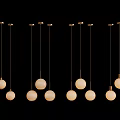 Modern Spherical Pendant Lights With Brass Hanging Rods And Glass Shades