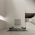Modern Cultural Center Interior With Artwork And Black Chairs