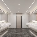 Modern Public Restroom Interior With Urinals Partitioned Stalls And Lighting