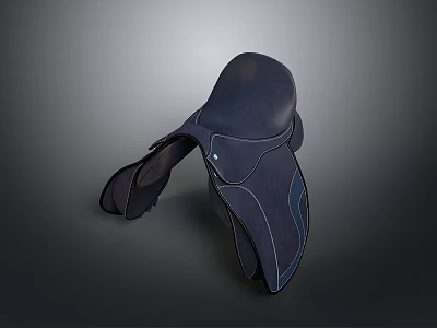 Dark Blue Leather Horse Saddle With Ergonomic Design And Stitched Details 3d model
