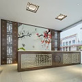 Modern Lobby Interior With Wooden Lockers Reception Desk Tables Chairs And Green Plants