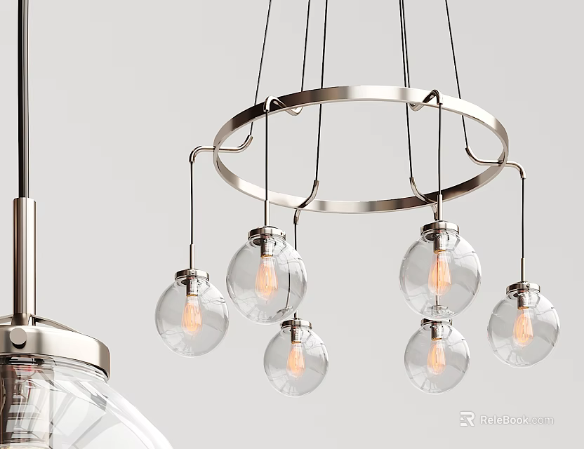 Contemporary Chandelier Featuring Circular Metal Frame and Glass Globe Bulbs for Modern Interior Design 3d model 