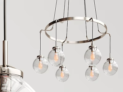 Contemporary Chandelier Featuring Circular Metal Frame and Glass Globe Bulbs for Modern Interior Design 3d model