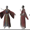 Female Character Design With Red Traditional Robe And Golden Dragon Patterns On Front Back Views