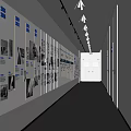 Office Corridor With White Walls Display Panels Color Samples Ceiling Light Strips And Gray Flooring
