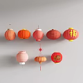 Traditional Chinese Decorative Lanterns With Red Orange Pink Colors And Fu Xi Characters