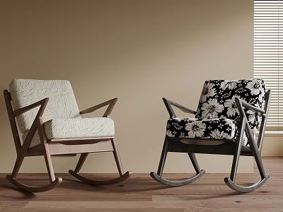 Modern Rocking Chairs With Wooden Frames Light Fabric And Floral Pattern Seats 3d model