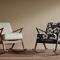 Modern Rocking Chairs With Wooden Frames Light Fabric And Floral Pattern Seats