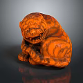 Curled Up Carved Orange Tiger Sculpture With Black Stripes And Fierce Expression