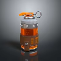Tactical Grenade With Orange Pull Ring Silver Metallic Body And Brown Strap Mechanical Design 3d model