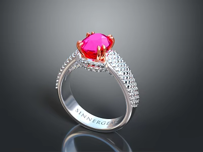 Elegant Silver Ring With Pink Gemstone And Diamond Accents By RIVERGE 3d model