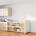 Modern Kitchen Interior Featuring White Cabinets And Open Storage Shelves