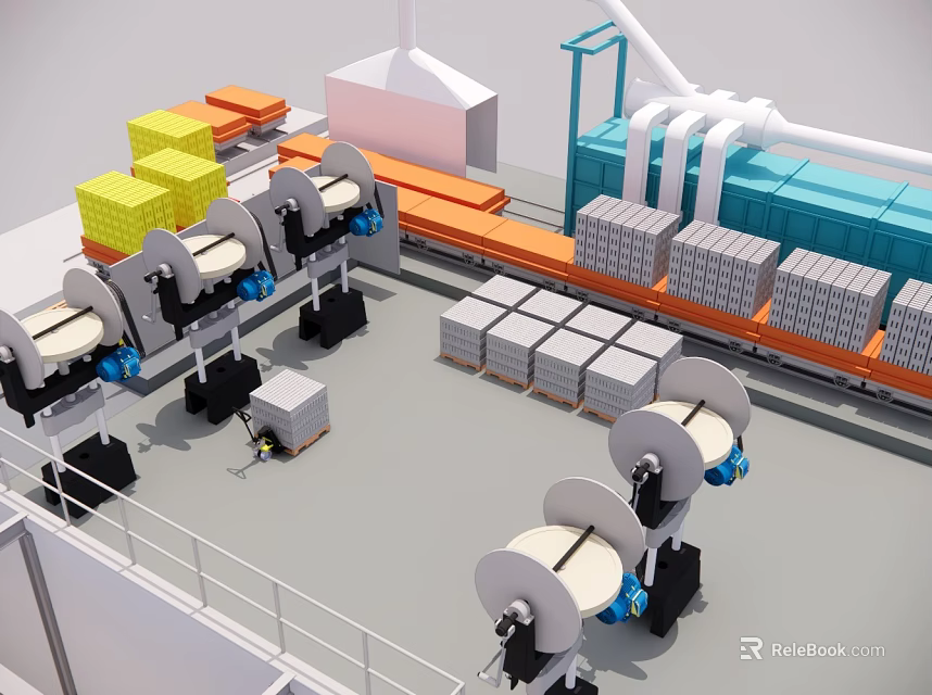 Automated Warehouse Logistics System With Conveyor Belts Cargo Boxes And Mechanical Arms 3d model