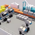 Automated Warehouse Logistics System With Conveyor Belts Cargo Boxes And Mechanical Arms 3d model