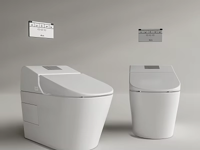 Two Modern Intelligent Toilet Models With Digital Display And White Finish 3d model