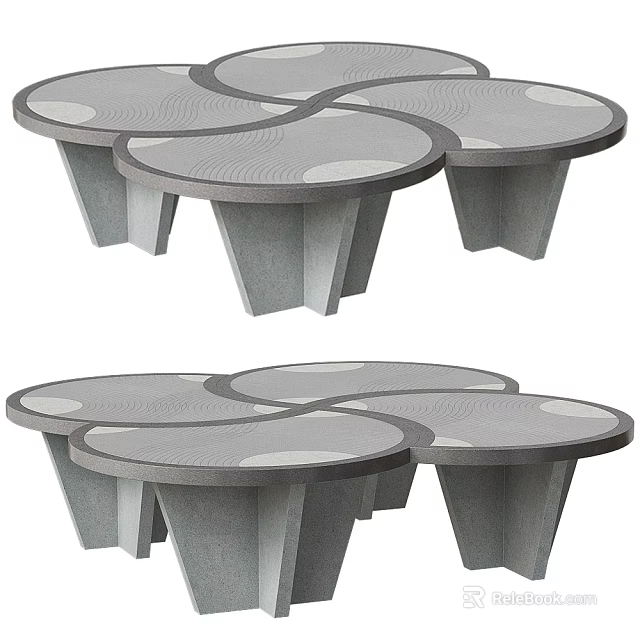Modern Wavy Connected Coffee Table With Multiple Round Tops And Gray Material White Dot Accents 3d model 